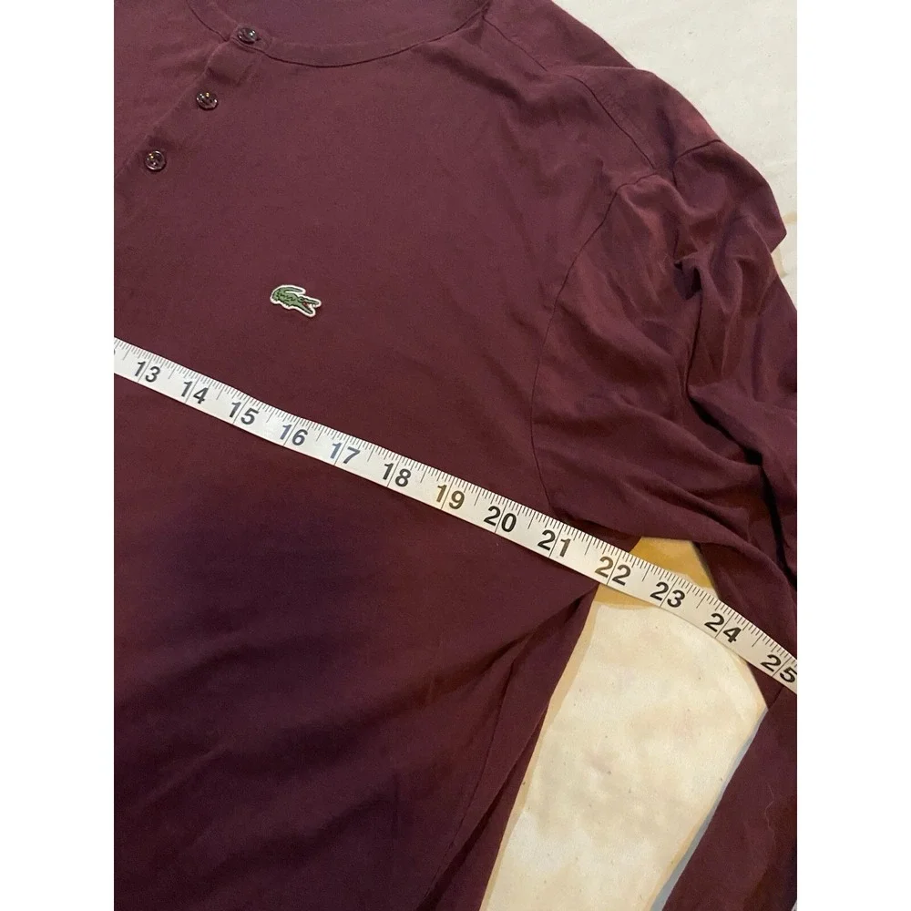 Lacoste Pima Cotton 4 Button Crew Neck Long Sleeve Tshirt Men‎ 7 Burgundy